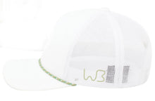 Load image into Gallery viewer, White Trucker cap with white/moss green braid